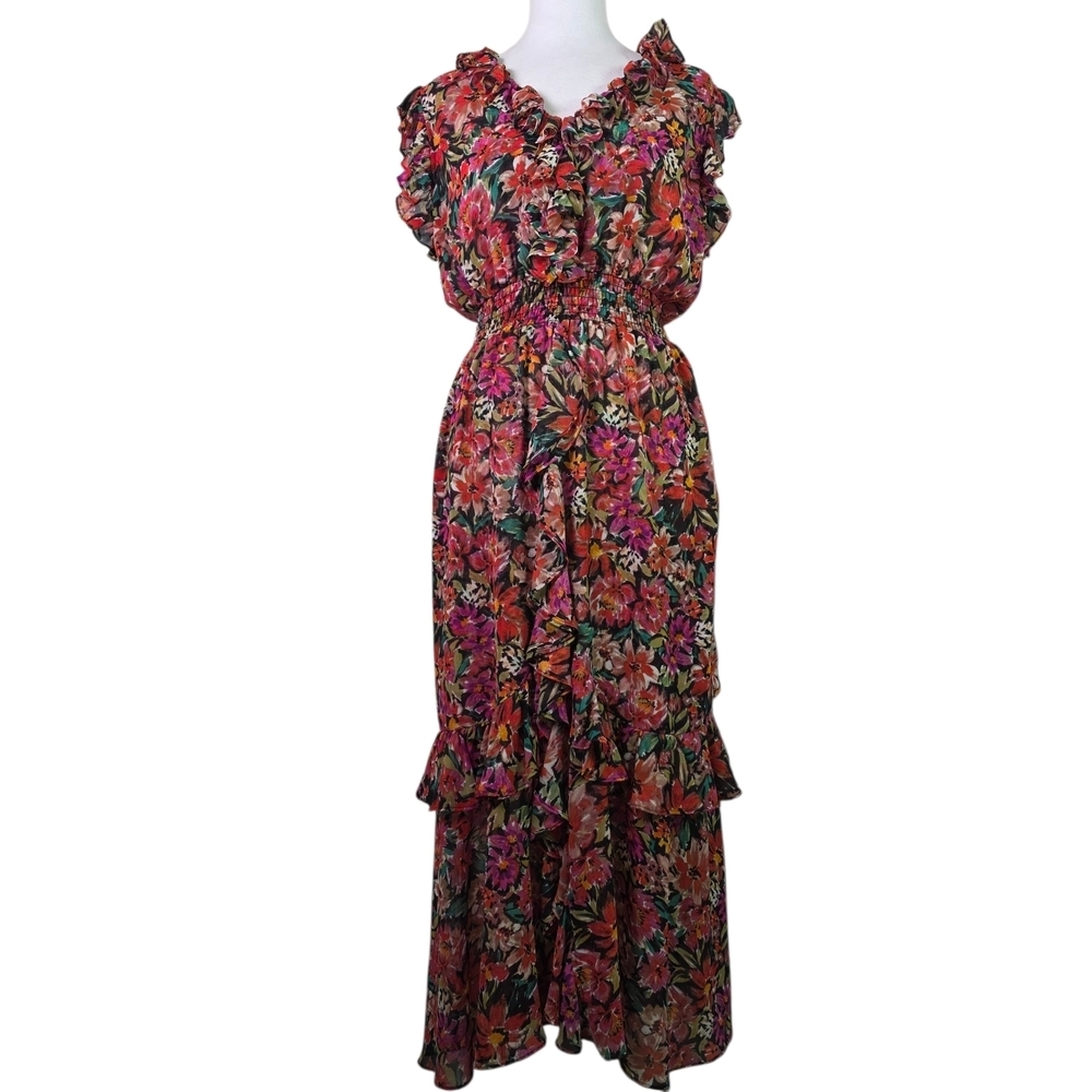 MISA Los Angeles Kidada Floral Ruffle Maxi Dress — Size S — Boho Luxe